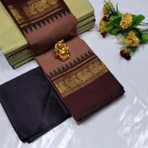 Pinkish brown with coffee brown Chettinad cotton saree