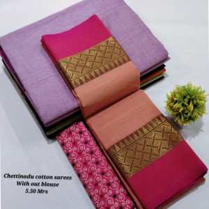 Orangish peach and pink Chettinad cotton saree