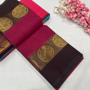Magenta Pink and brown Chettinad cotton saree