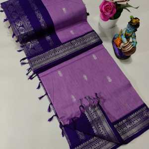 Lavender and Navy Blue Kalyani Cotton Silk Sari