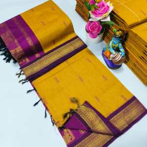 Mango Yellow Kalyani Saree with Violet Border