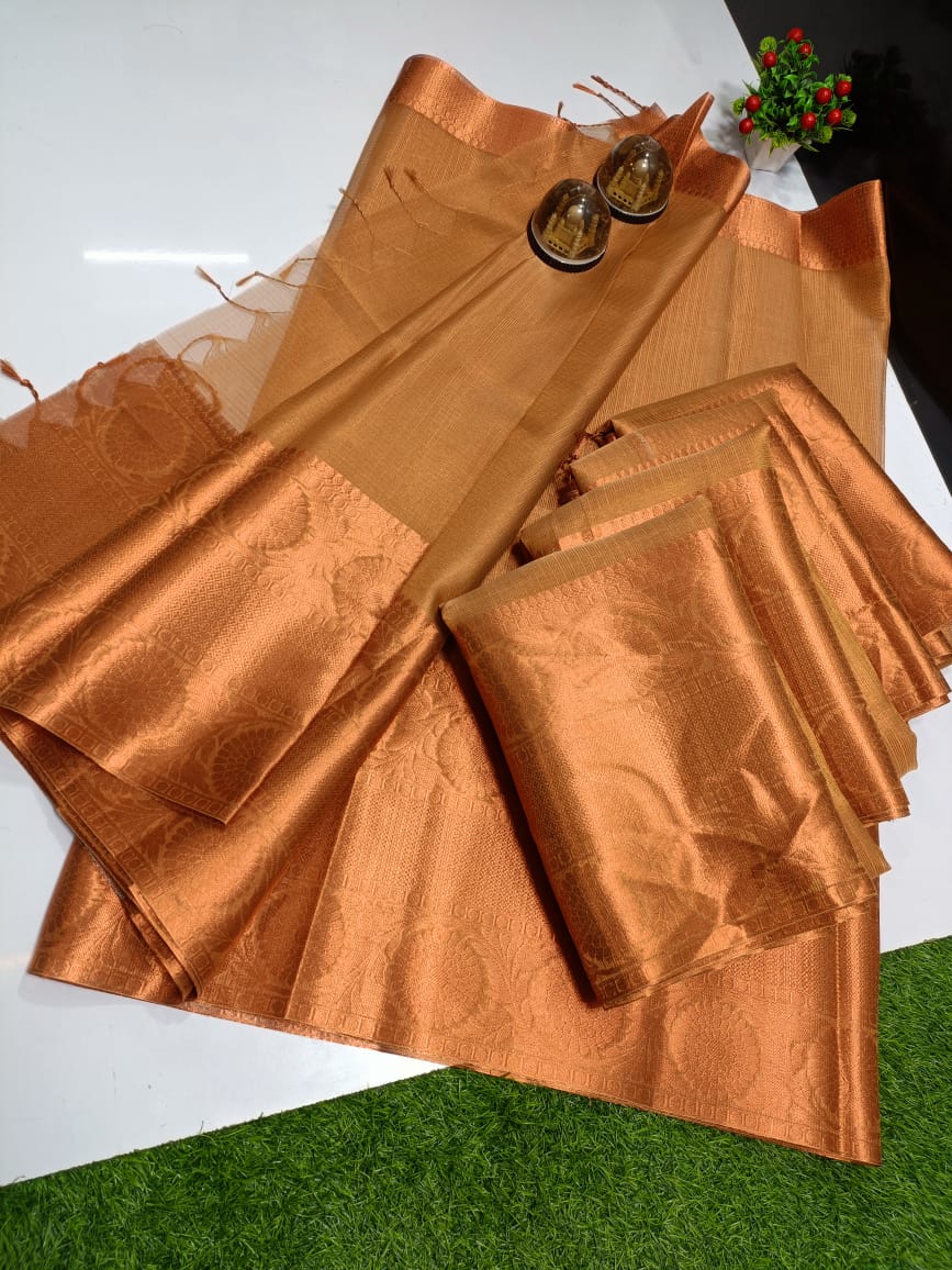 Luxurious Copper Tissue Saree - Ethnic Indian Wear