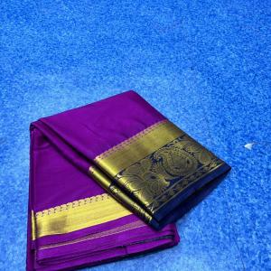 Elegant Mysore Crepe Silk in Purple & Navy Blue