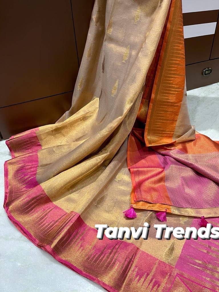 Gold Banarasi tissue Saree with ganga Jamuna border