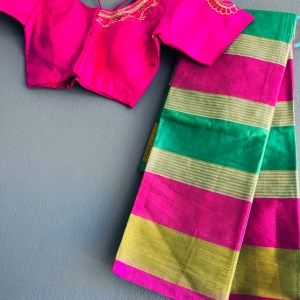 Semi Uppada silk in pink and green