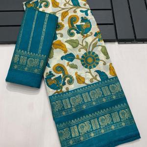 Kalamkari-printed Semi Dola silk saree