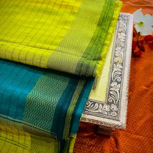 Maheshwari silk cotton in lime green and Peacock green combination