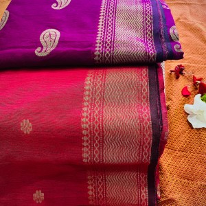 Maheshwari silk cotton saree in Guava Pink and Purple combination